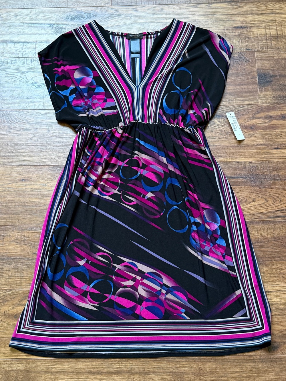 Bisou Bisou Women’s Y2K Sleeveless V Neck Dress Abstract Pattern Size 6 NWT